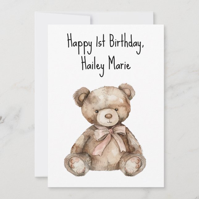 Carte Premier anniversaire personnalisé Ours en peluche (Devant)