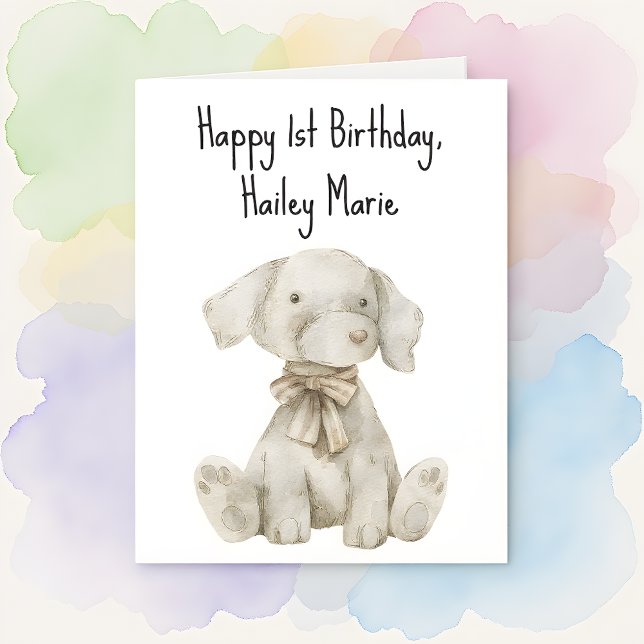Carte Premier Anniversaire Stuffed Toy Chien Personnalis (Créateur téléchargé)