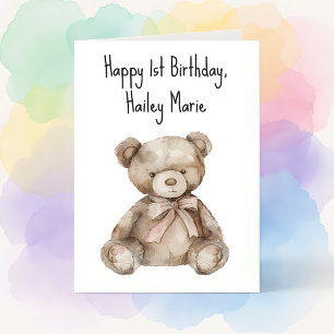 Carte Premier anniversaire Teddy Bear Personnalisé