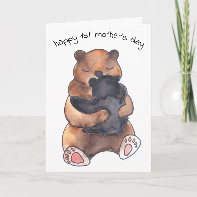 Carte Premier câlin de bébé ours mignon pour la fête des (Devant)