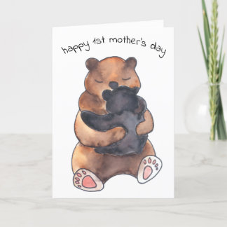 Carte Premier câlin de bébé ours mignon pour la fête des