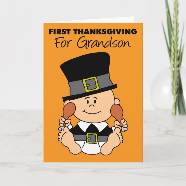Carte Premier grand-fils Thanksgiving mignon petit pèler (Devant)
