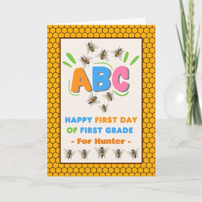 Carte Premier jour en première année avec les abeilles A (Devant)