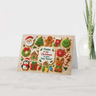 Carte Premier ou 1er Noël dans une nouvelle maison Cute