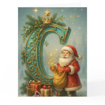 Première C dorée avec Père Noël et Couronne
