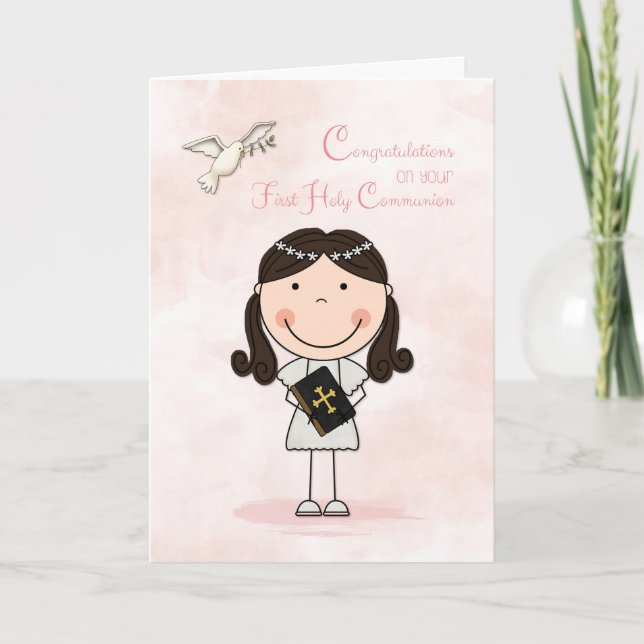 Carte Première Communion, Fille aux cheveux noirs, Félic (Devant)