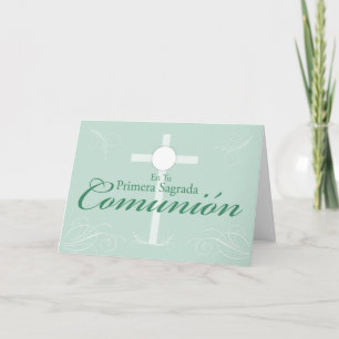 Carte Première communion, manuscrit espagnol sur le vert