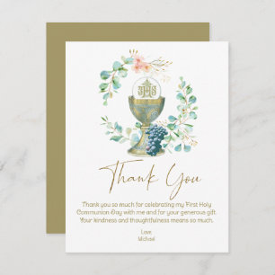 Carte Première communion Merci Eucalyptus