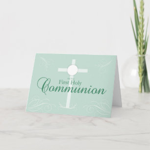 Carte Première Communion sainte, Script en vert tendre
