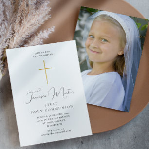 Carte Première communion sainte simple avec photo croisé