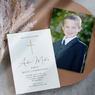 Carte Première communion sainte simple avec photo croisé