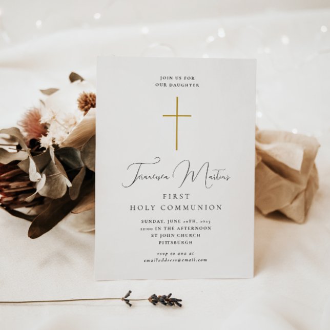 Carte Première communion sainte simple avec rose croisé (Créateur téléchargé)