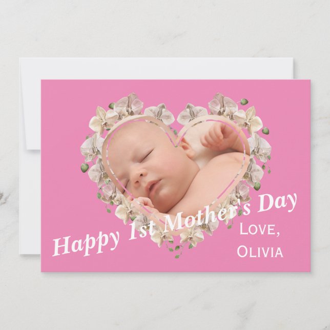 Carte Première Fête des mères Bébé Photo SVG Coeur Flora (Devant)