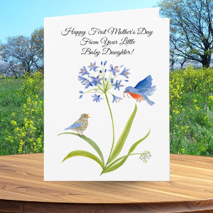 Carte Première Fête des Mères Oiseau Bleu De Bébé Fille