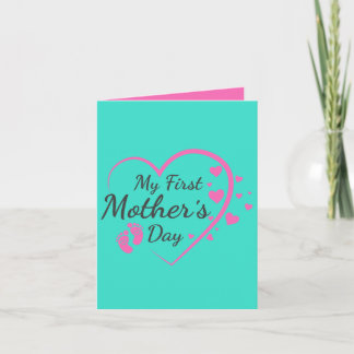 Carte Première fête des mères; rose; cœur; joli