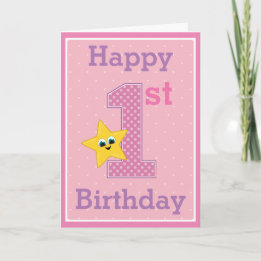 Carte Première fille d'anniversaire, rose avec une étoil
