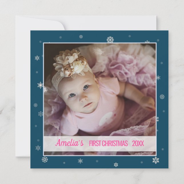 Carte Première fille de Noël bleu flacons de neige photo (Devant)