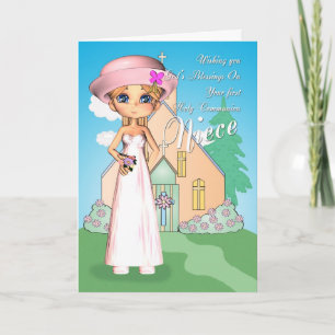 Carte Première nièce communion sainte petite fille et ég