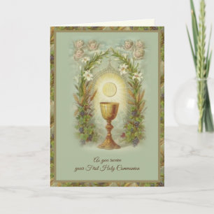 Carte Première Sainte Communion Catholique Élégante Priè