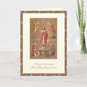 Carte Première Sainte Communion catholique Jésus Anges 
