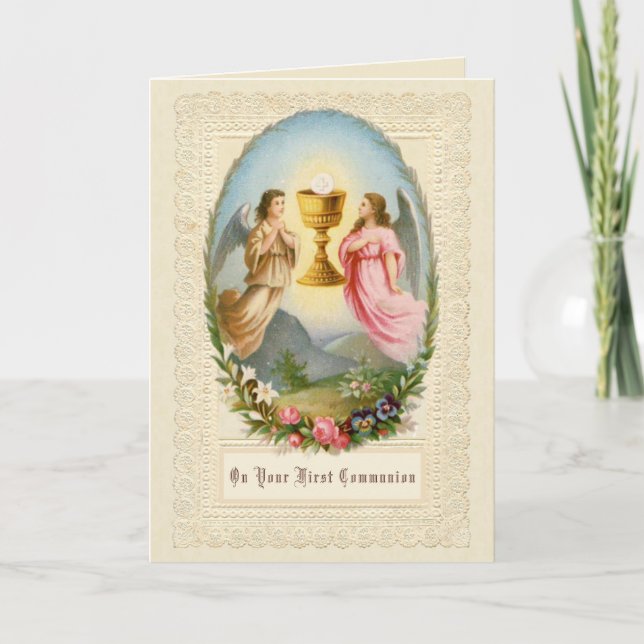 Carte Première Sainte Communion Catholique Traditionnell (Devant)
