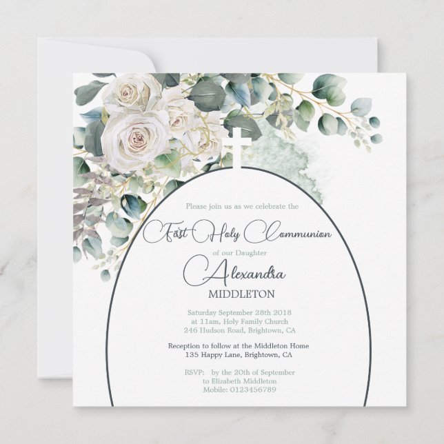 Carte Première Sainte Communion Croix verte des Roses re (Dos)
