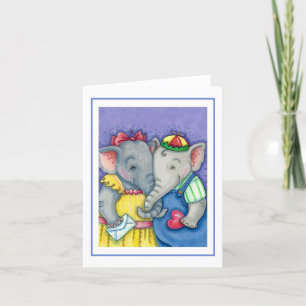 CARTE PREMIERS AMOURS DES ÉLÉPHANTEAUX, PACHYDERMES MIGN