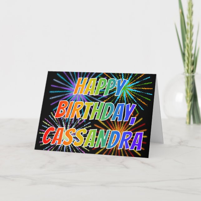 Carte Prénom "CASSANDRA" Fun "HEUREUX ANNIVERSAIRE" (Devant)