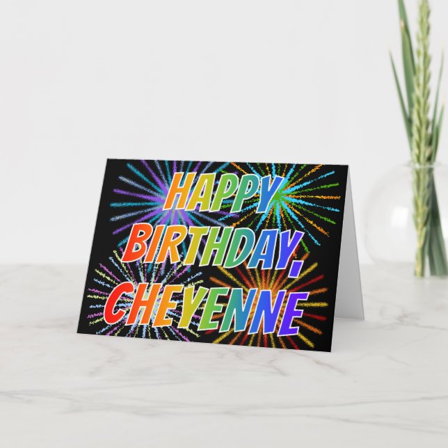 Carte Prénom "CHEYENNE" Fun "HEUREUX ANNIVERSAIRE" (Devant)