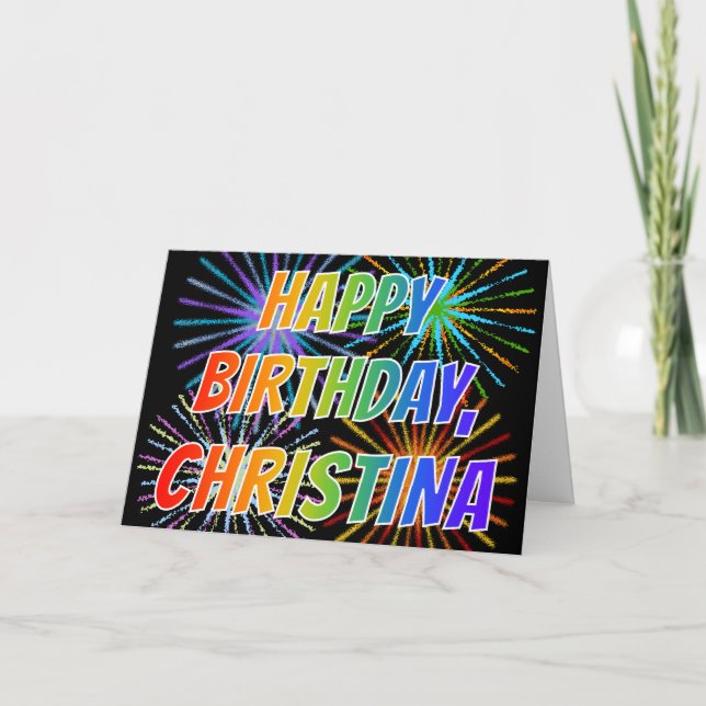 Carte Prénom "CHRISTINA" Fun "HEUREUX ANNIVERSAIRE" (Devant)