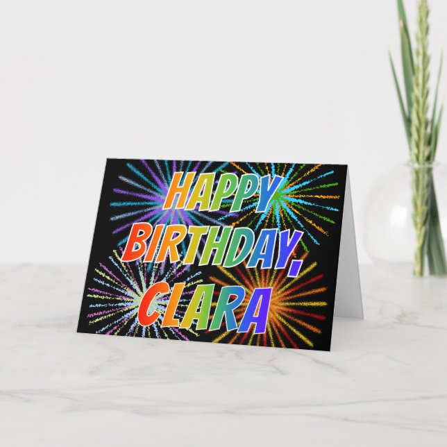 Carte Prénom "CLARA" Fun "HEUREUX ANNIVERSAIRE" (Devant)