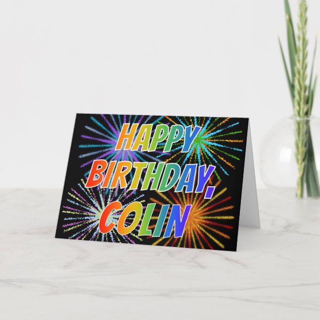 Carte Prénom "COLIN" Fun "HEUREUX ANNIVERSAIRE" (Devant)