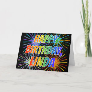 Carte Prénom "LINDA" Fun "HEUREUX ANNIVERSAIRE"