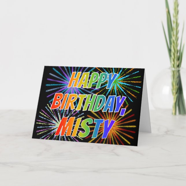 Carte Prénom "MISTY" Fun "HEUREUX ANNIVERSAIRE" (Devant)
