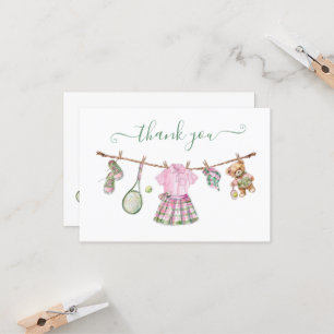 Carte Preppy Tennis Girl Clothesline Merci Note