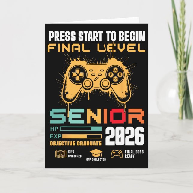 Carte Press Start To Begin Final Level Senior 2026 Gamer (Devant)