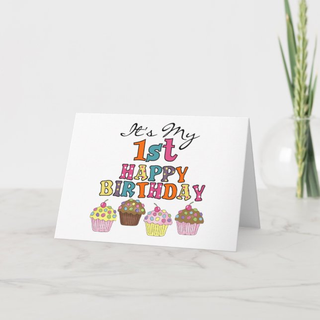 Carte Pretty Cupcakes 1er Anniversaire Tshirts et cadeau (Devant)