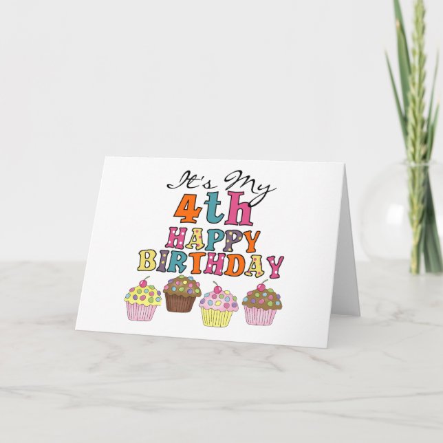 Carte Pretty Cupcakes 4th Birthday Tshirts and Gifts (Devant)
