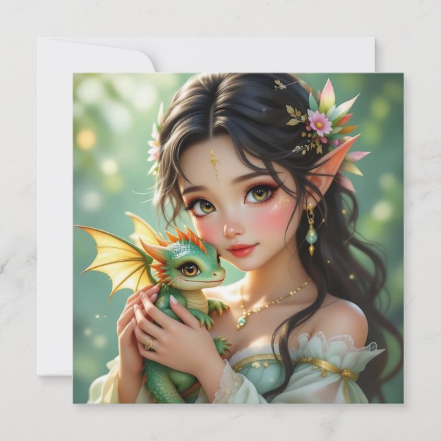 Carte Pretty Elven Fairy & Dragon Ethereal (Devant)