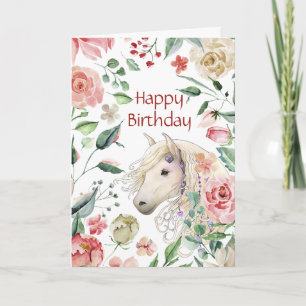 Carte Pretty Horse in Rose Flower Garden Birthday