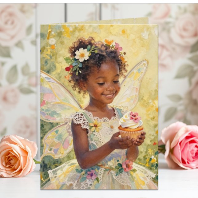 Carte Pretty Little Fairy Girl with Cupcake Birthday (Créateur téléchargé)