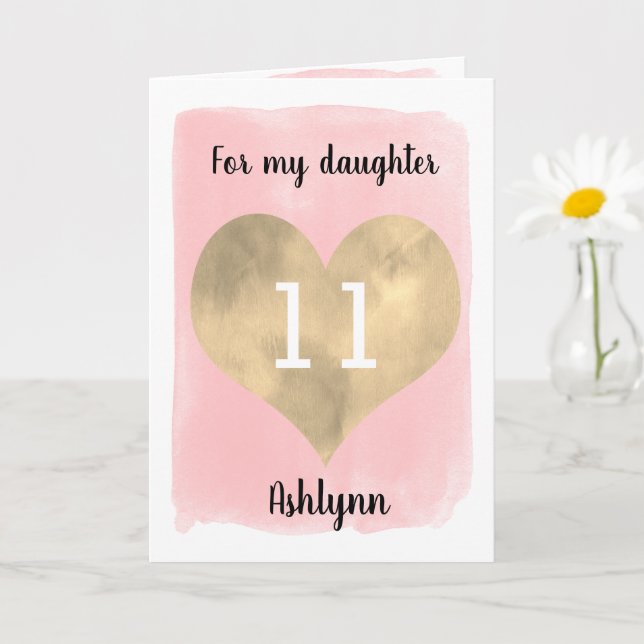 Carte Pretty Pink and Gold 11th Birthday Daughter (Petite plante)