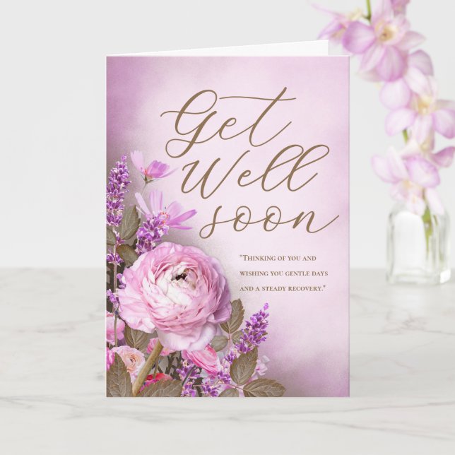 Carte Pretty Pink Floral Get Well Soon Personalized Card (Orchidée)