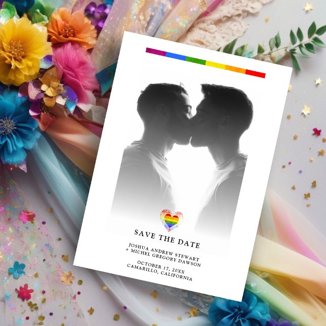 Carte Pride Rainbow Heart LGBT Gay Wedding Simple Photo (Créateur téléchargé)