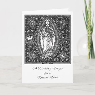 Carte Prière d'anniversaire Sacré-Coeur Prêtre catholiqu