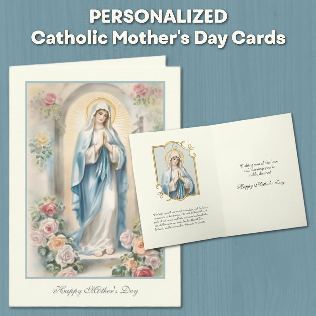 Carte Prière de la Fête des mères florales religieuses (Traditional Catholic Blessed Virgin Mary Mother's Day Cards)