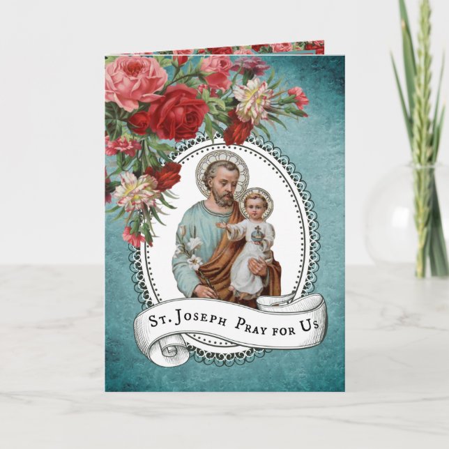 Carte Prière Memorare de St. Joseph Jésus Roses Rouges (Devant)