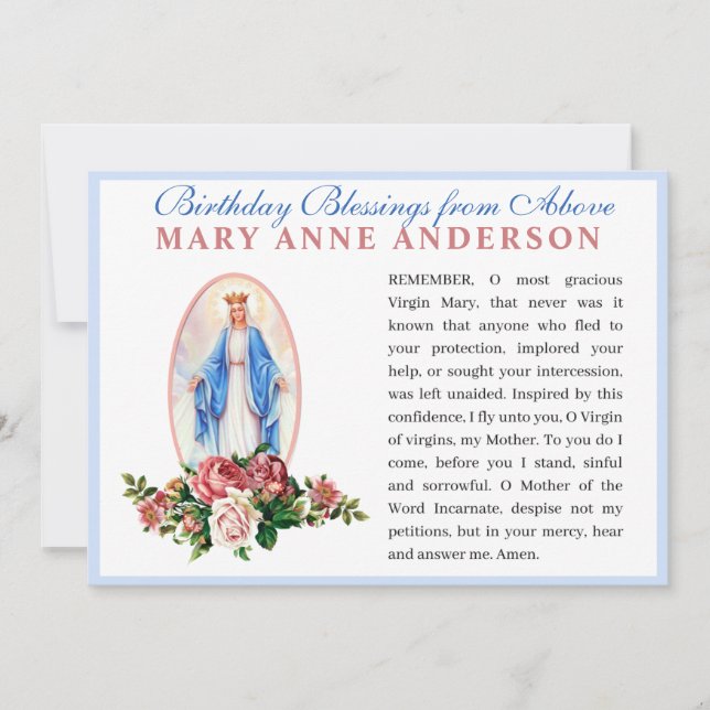 Carte Prière religieuse catholique Memorare à la Vierge  (Devant)