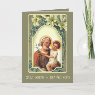 Carte Prière vintage St Joseph Floral Memorare