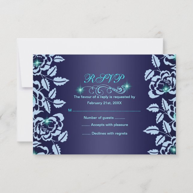 Carte Princess Blue Rose Sweet16 RSVP (Devant)